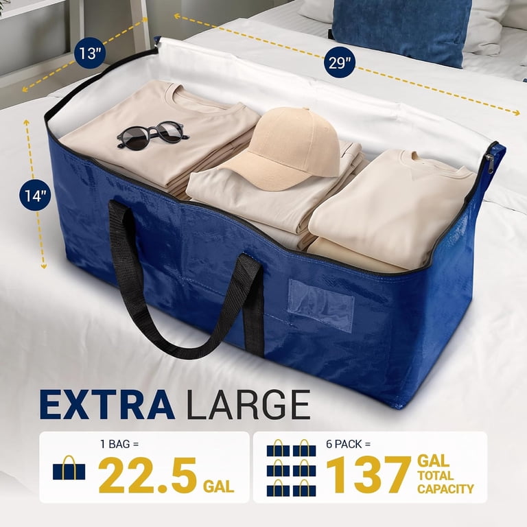 MISSMILE Moving Bags Heavy Duty (6 Pack) Blue, Extra Large Totes | for ...