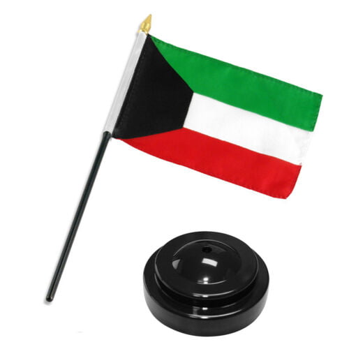 Kuwait 4"x6" Flag Desk Set Table Stick Black Base