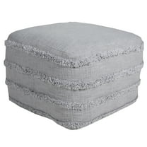 LR Home Small Fringe Striped Indoor Square Pouf, Light Gray, 18" x 18" x 14"
