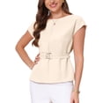 thumbnail image 4 of INSPIRE CHIC Cap Sleeve Dressy Top for Women's Boat Neck Office Work Belted Peplum Tops S Beige, 4 of 6