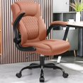 thumbnail image 2 of Leather Office Chair, PU Home Computer Desk Chairs with Ergonomic Back Support, 360°Swivel Free, Small Gaming Chair with Wheels and Adjustable Armrests, for Short People Use(1 pack, Brown), 2 of 8