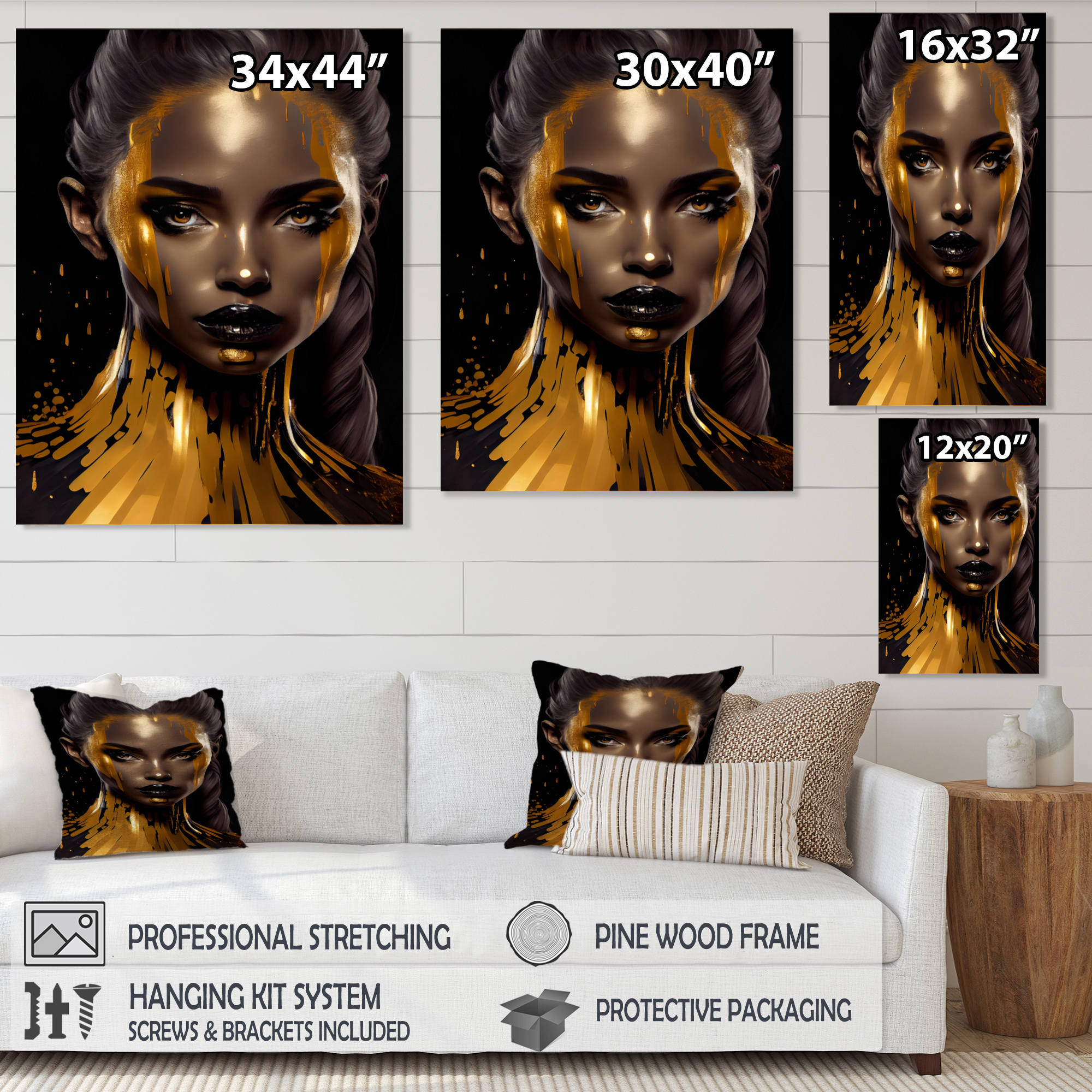 Designart Sensual Liquid Gold Woman IV Canvas Wall Art