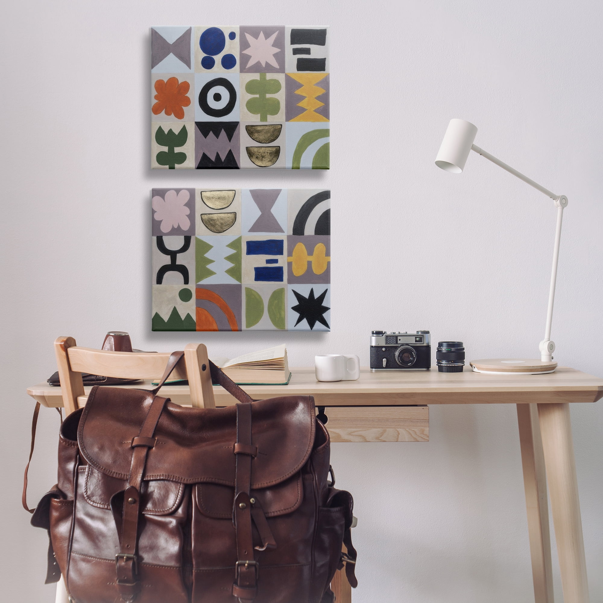 Stupell Industries Bohemian Shapes Squares Abstract Painting Wrapped Canvas Art Print Wall Art, 20 x 16, Set of 2