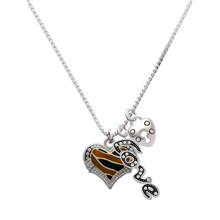 Delight Jewelry Two-tone Enamel Tiger Print Heart – Love and Lock Charm Necklace 18 +1