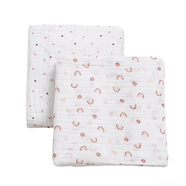 George Baby Girls Organic Cotton Muslin Swaddling Blankets (2 Count)