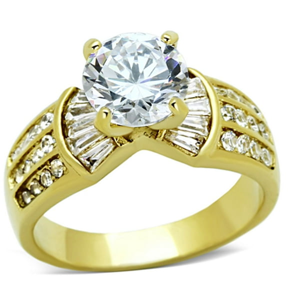Luxe Jewelry Designs Gold Ion Plated Women's Engagement Ring with Round Cubic Zirconia - Size 10