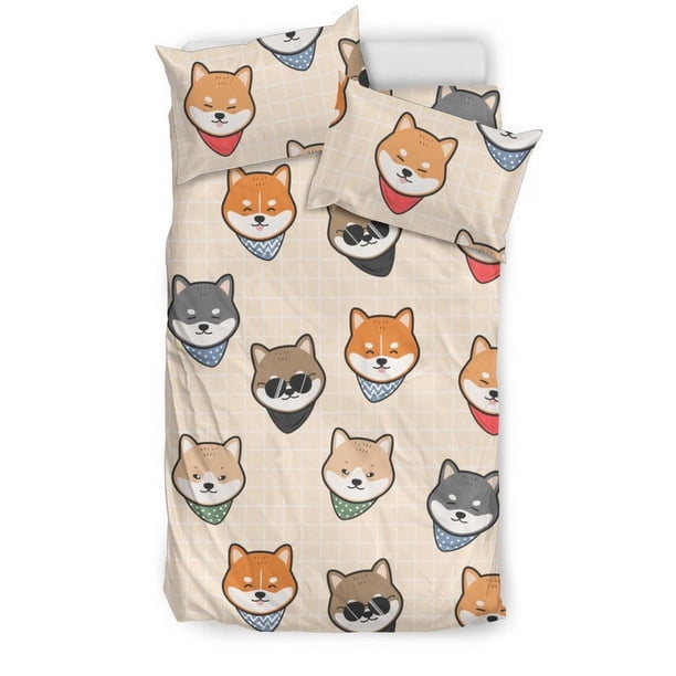 Juego de cama con estampado de cabeza de Shiba Inu