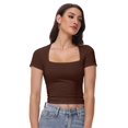 thumbnail image 6 of Women's Square Neck Tops Short Sleeve Crop Tops Workout Summer Clothes Casual Slim Fit T-Shirts, 6 of 6