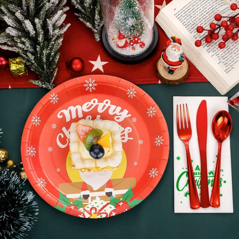 48 Pcs Christmas Paper Plates 9 Inch Santa Disposable Plates Xmas