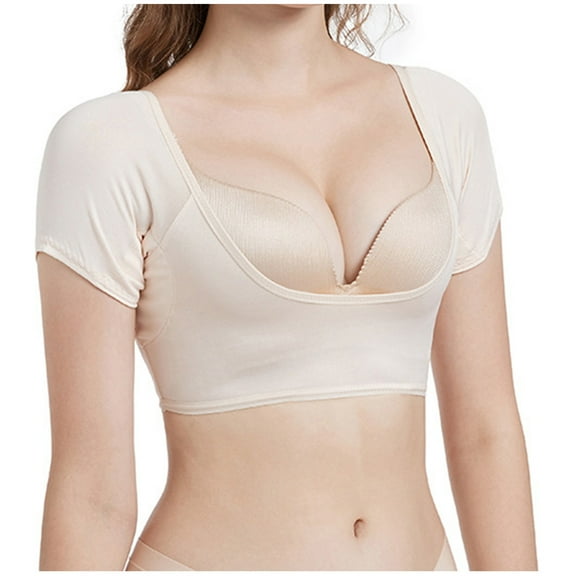 XIAOFFENN Shapewear Bodysuit Shapewear Sweat Absorbing Clothing Short Sleeve Water Wash Elastic Large Armpit Sweat Absorbing Thin Style Shape Wear