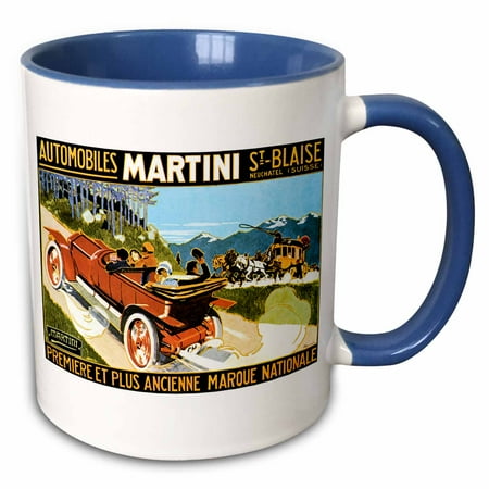 Antique Advertising Tin 3dRose Vintage Martini Automobiles Antique Motorcar Advertising Poster - Two Tone Blue Mug, 11-ounce ()