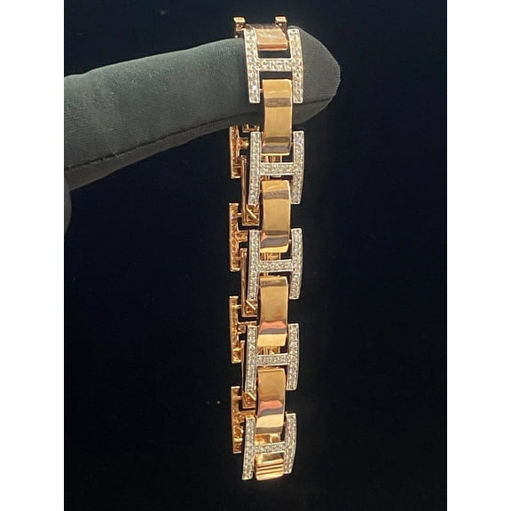 Pave 2.42 Cts Round Natural Diamonds Gents Link Tennis Bracelet In Hallmark 14K Rose Gold