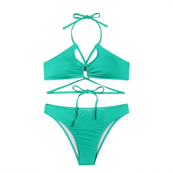 Conjuntos de bikini Prolriy para mujer, bikini de moda para mujer, dos trajes de baño de playa para mujer, trajes de baño para mujer, verde menta XL