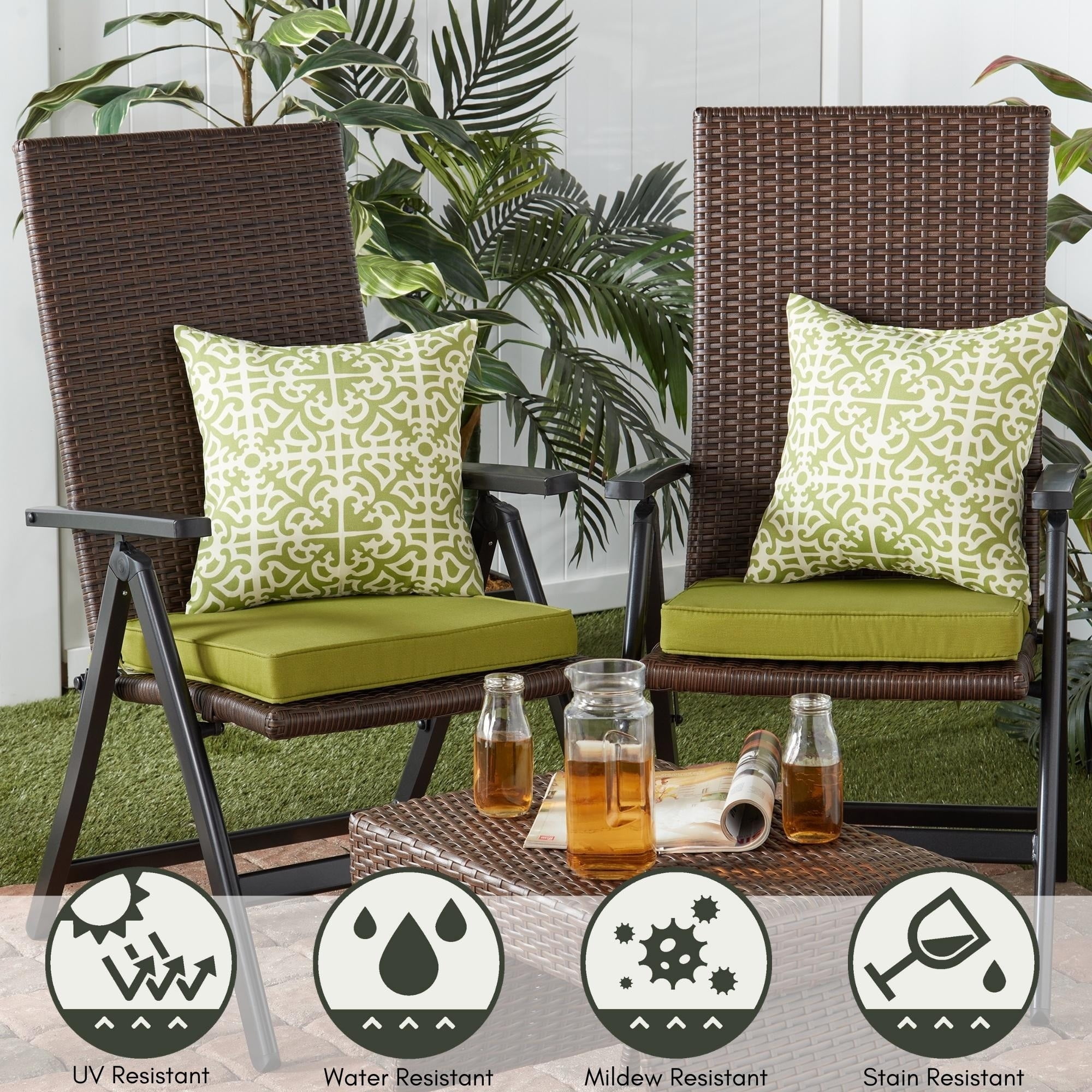 Greendale Home Fashions Outdoor 18'' x 18'' Square Seat Pad, Set of 2, Kiwi