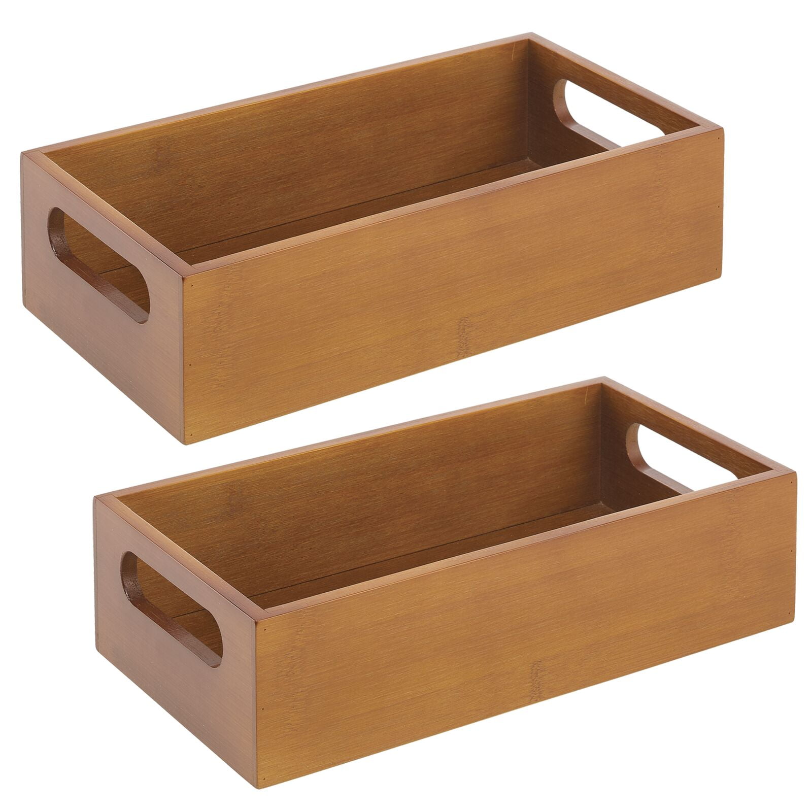 mDesign Bamboo Kitchen Storage Container Bin Drawer Organizer Crate Box with Handles for
