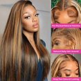 thumbnail image 4 of 4/27 Highlight Ombre Lace Front Wig Human Hair, Straight 13x4 HD Transparent Lace Frontal Wigs Colored, Honey Blonde Glueless Lace Front Wigs Pre Plucked with Baby Hair 180 Density 26 Inch, 4 of 6