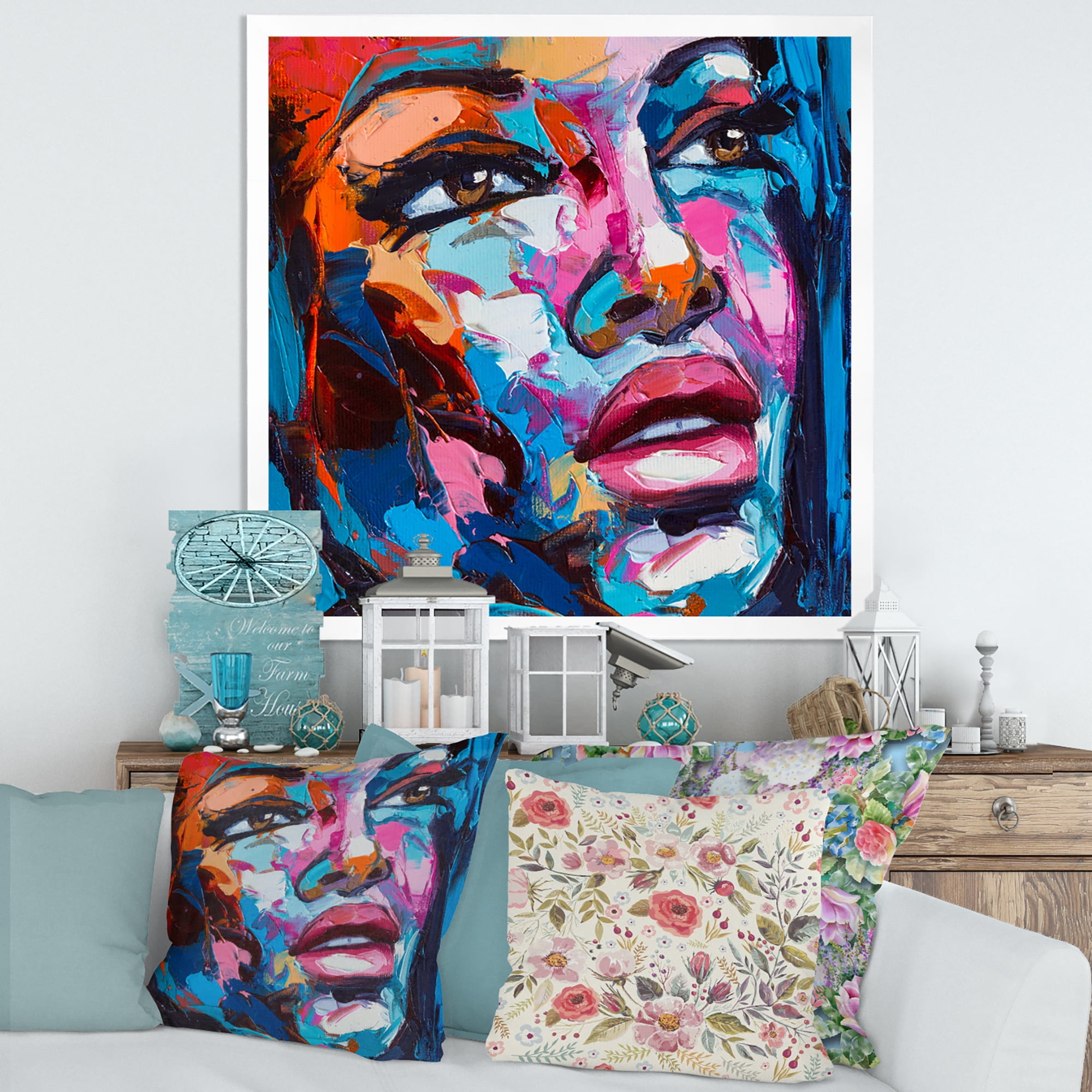 Designart 'Abstract Colorful Fantasy Portrait Of A Young Woman III' Modern Framed Art Print