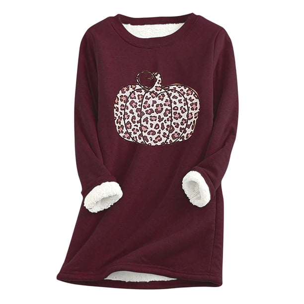 Sudadera de lana gruesa para mujer, manga larga, estampado de leopardo, terciopelo, cálido, cuello redondo, ropa interior, Tops Pompotops FGAJ11751