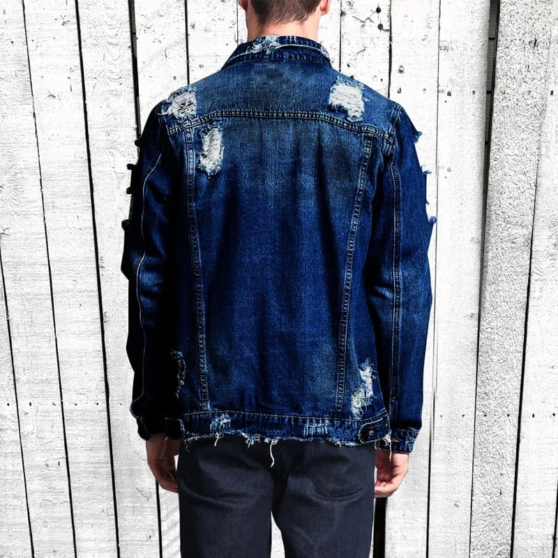 Municipal Street Fashion Ripped Denim Jacket Men's Classic