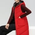 thumbnail image 5 of Women's Thin Down Vests Winter Hooded Collar Sleeveless Outerwear Slim Light Pocket Zipper Thermal Down Tops Red L, 5 of 9