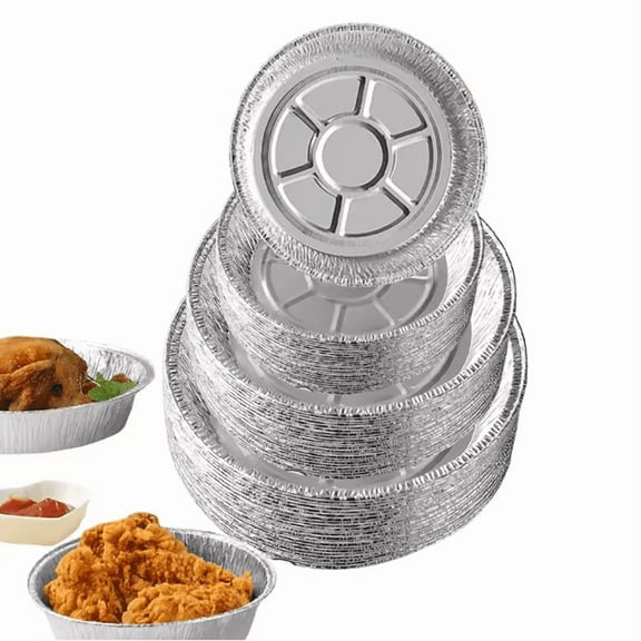 BOSPHORA 8 Inch Disposable Aluminum Round Foil Pans, 500 Pcs, Heavy Duty, Oven Safe, For Baking, Catering & Takeout