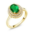thumbnail image 2 of Gem Stone King 18K Yellow Gold Plated Silver Oval Green Nano Emerald Halo Engagement Ring for Women (1.95 Cttw, Gemstone May Birthstone, Oval 8X6MM, Size 6), 2 of 4