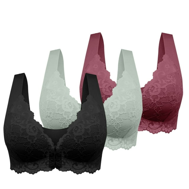 WZXFASHION Womens No Ring French Womens Front Close Bra T Back Plus Size Unlined Bra For Large Bust Bra B L