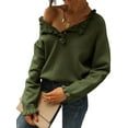 thumbnail image 3 of Women Sweaters Fall Winter Clothes Long Sleeve Button Up Ruffle Crew Neck Casual Knitted Pullover Tops Olive Green XXL, 3 of 8