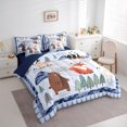 thumbnail image 2 of Castle Fairy Cute Camo Woodland Animal 7-Piece Twin Bedding,Fox Bear Deer Puppy Pine Bedding Comforter Set,Sky Blue Cream,Navy Blue Reversible, 2 of 7