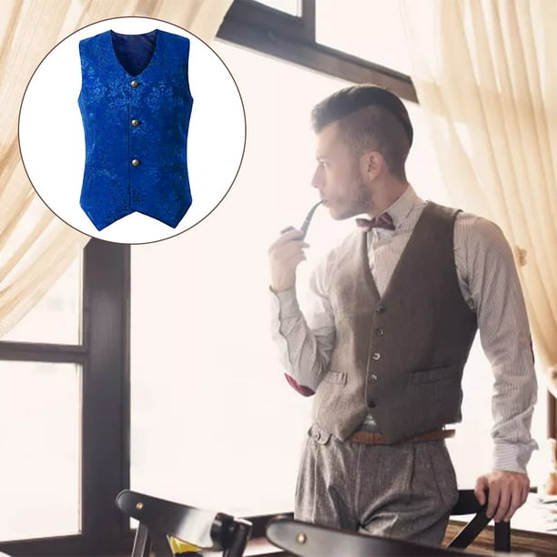 Chaleco de hombre con botones de Color solido para adultos chaleco informal para fiesta vacaciones ropa traje abrigo chaqueta de Cosplay Chaquetas de traje americanas y abrigos Azul XXXL Minnieouse AP...