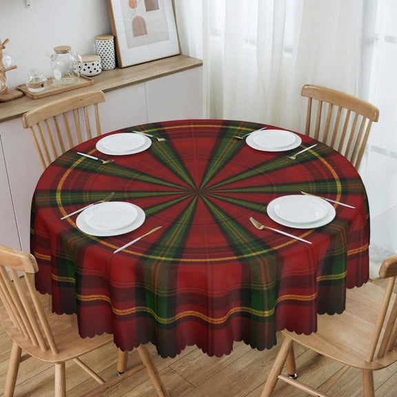 Red Green Tartan Plaid Ring Round Tablecloth Waterproof Oil Proof Spill Proof Table Cloth 70" for Camping, Dining, Indoor and Outdoor Table Cover