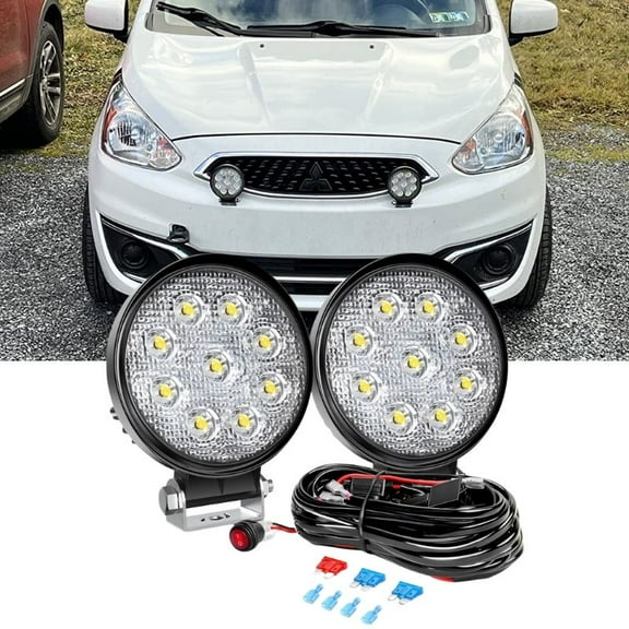 Nilight 2PCS 27W Round Flood Driving Lamp Waterproof Jeep Off Road Fog Lights with Off Road Wiring Harness- 2 Leads