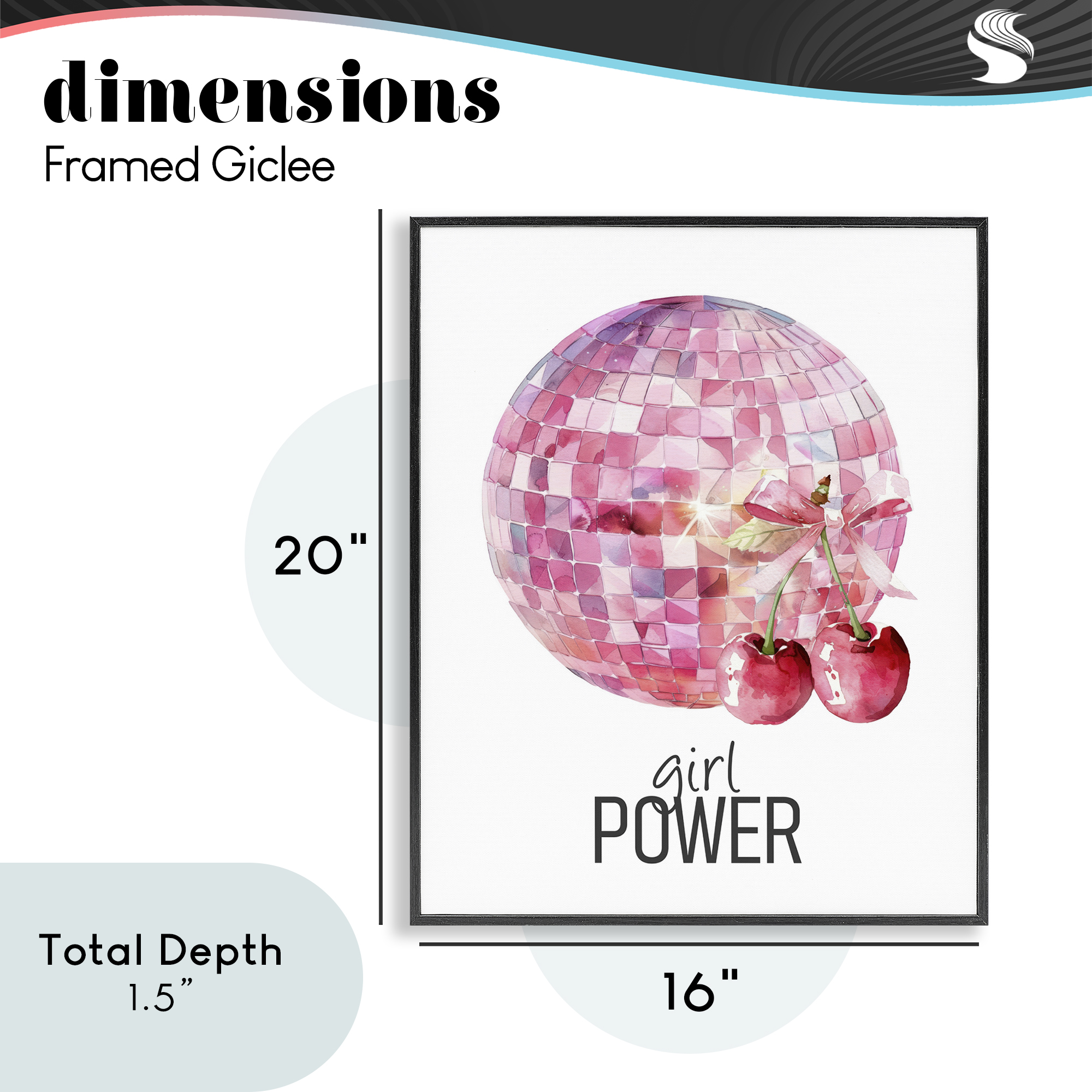 Girl Power Disco Cherries Black Framed Giclee Art, design by Kim Allen