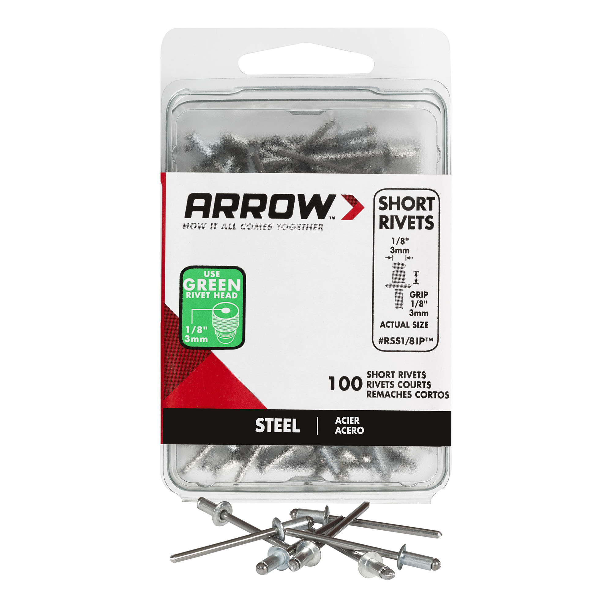Arrow's Heavy Duty Short Steel 1/8 inch Rivets Industrial Pack 100
