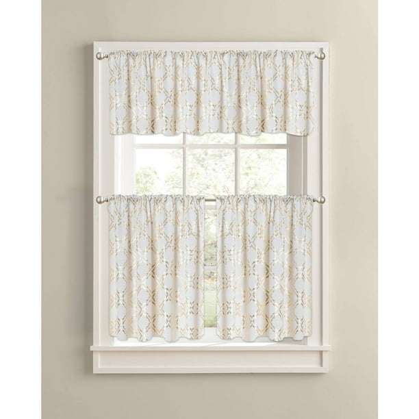 Better Homes & Gardens Metallic Gold Trellis Kitchen Curtains, 2 Count