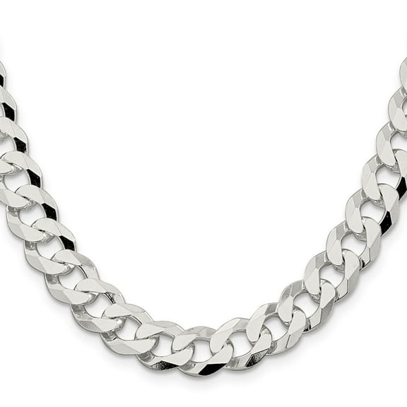 Diamond2Deal 925 Sterling Silver 10.6mm Beveled Curb Chain Necklace for Men 20"