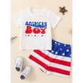 thumbnail image 2 of GXFC Toddler Baby Boys 4th of July Clothes Infant Boys Independence Day Summer Playsuit Letter Print Short Sleeve T-Shirts Top+Stars Stripe Print Shorts Outfits 2Pcs 6M-4Y, 2 of 9