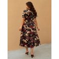 thumbnail image 2 of Elegant V-Neck Cinched Waist Floral Midi Dress for Women - Rayon Summer Vacation Dress, 2 of 7