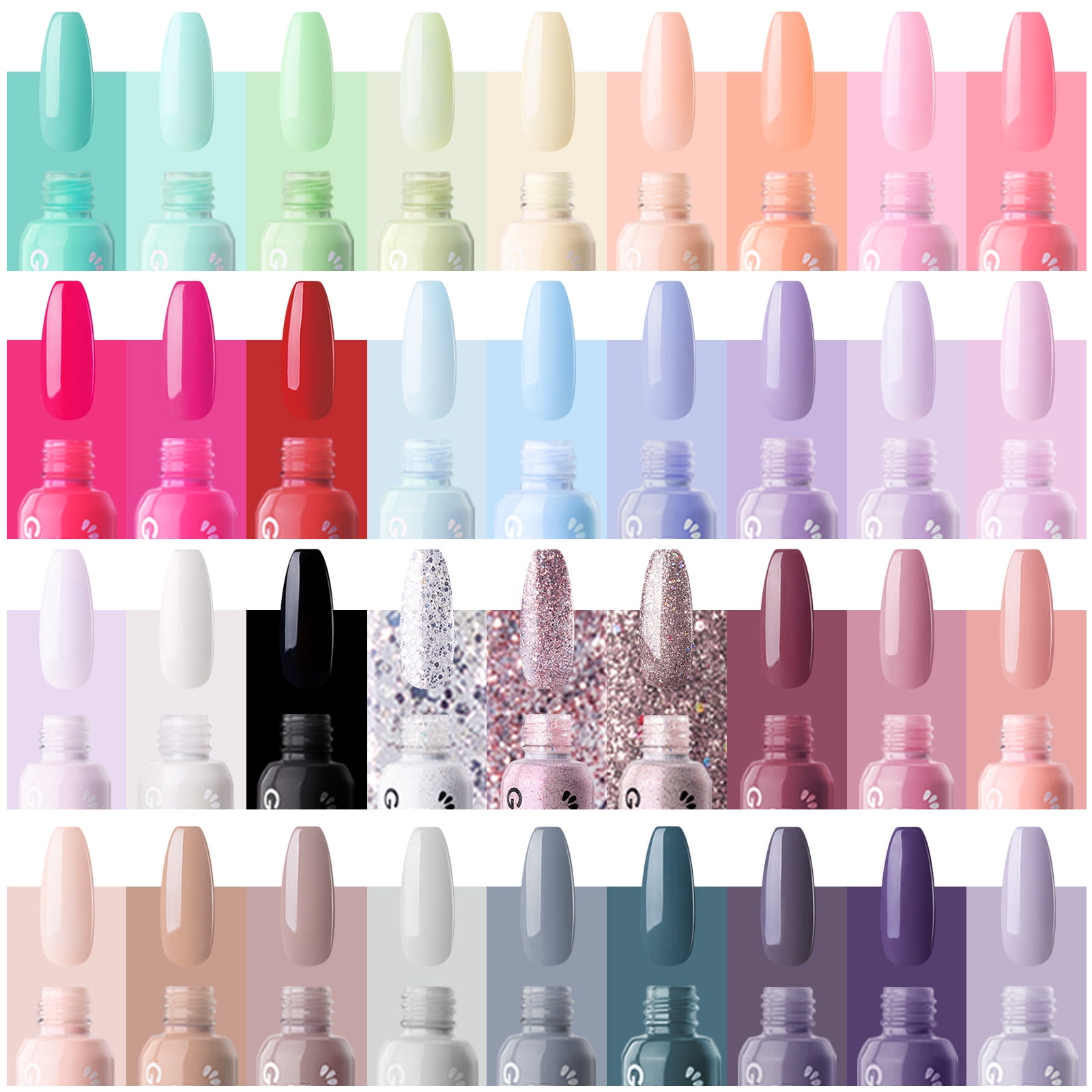 Gellen 39Pcs Gel Nail Polish Kit, 36 Colors Gel Polish Rainbow & Nudes & Grays Soak off UV Nail Gel Polish Set with Glossy Matte Top and Base Coat, DIY Salon Nail Art Valentine Gift for Women
