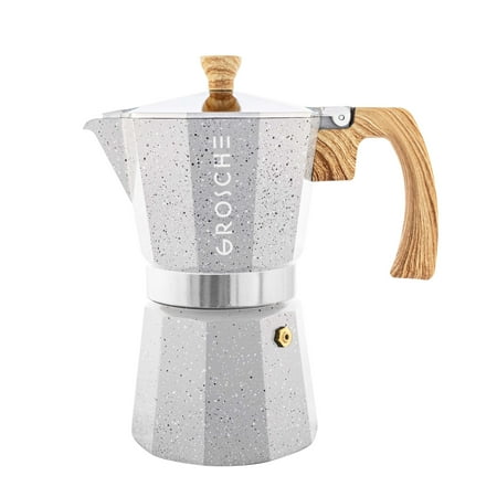 

GROSCHE Milano Stone Stovetop Espresso Maker Moka Pot Home Espresso Coffee Maker - 9 cup Fossil Grey