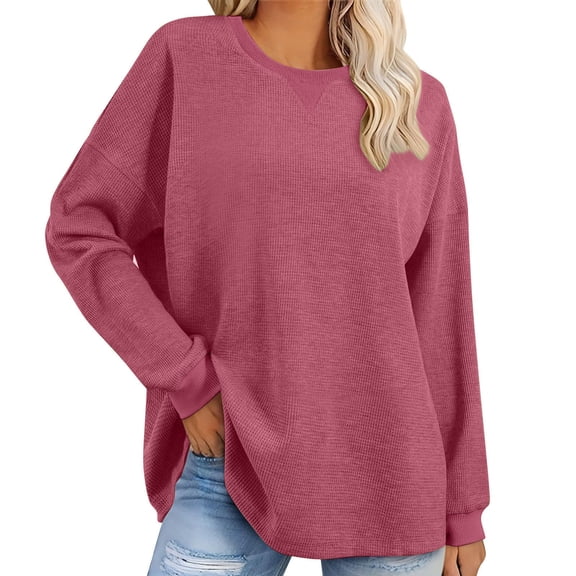 Ayfxijin Pullover Sweaters for Women,Women's New Loose Fashion O-Neck Pullover Solid Color Casual Blouse