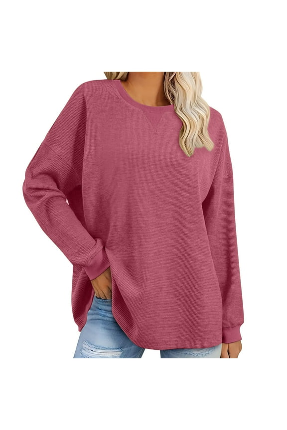 Womens Casual Tops Women's New Loose Fashion Round Neck Pullover Solid Color Casual Blouse Red XXL