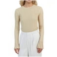 thumbnail image 1 of HAiming Womens Slim Fitted Sweater Long Sleeve Crew Neck Solid Color Blouse Fall Winter Basic Knit Tops, 1 of 5