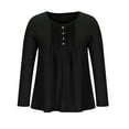 thumbnail image 4 of Womens Long Sleeve Tops Round Neck Solid Buttons Casual Blouses Pleated Loose Fit Flowy Fall Going out Tops Shirts, 4 of 8