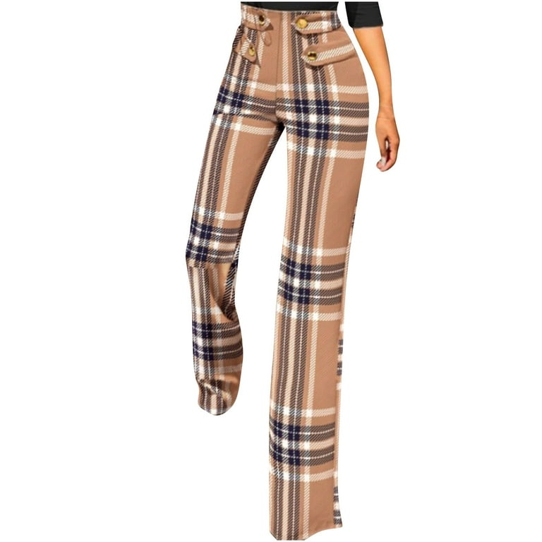 Jacenvly wide leg pants for women Clearance Extra Long High Waisted Square  Trousers for Women Fashion Casual Plaid Straight Suit Pants 