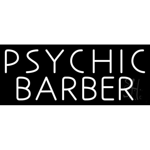 White Psychic Barber LED Neon Sign 13" Tall x 32" Wide - inches Black Square Cut Acrylic Backing, with Dimmer - Bright and Premium built indoor LED Neon Sign for Storefront.