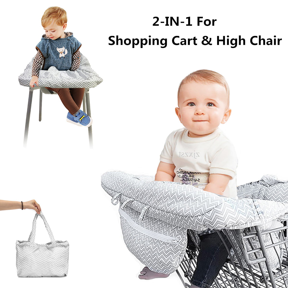 Portable 2-in-1 Grocery Cart Seat Cover and Baby Highchair Cover Beige Arrow 