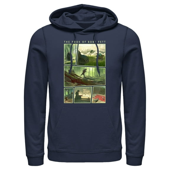 Men's Star Wars: The Book of Boba Fett Grogu Force Training With Luke Skywalker  Pull Over Hoodie Navy Blue Small