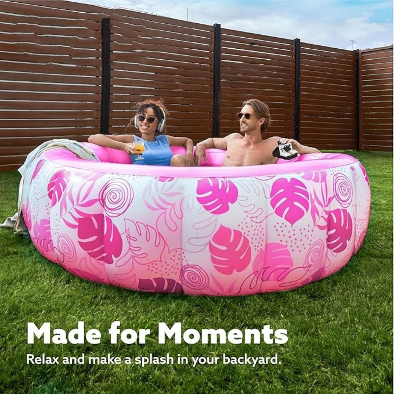 Inflatable Swimming Pool,5.5ft x 20 Inch Full-Sized Blow Up Durable Thickened Luxury Above Ground Family Pool with Comfortable Backrest for Summer Water Party Backyard Garden Lawn,Pink
