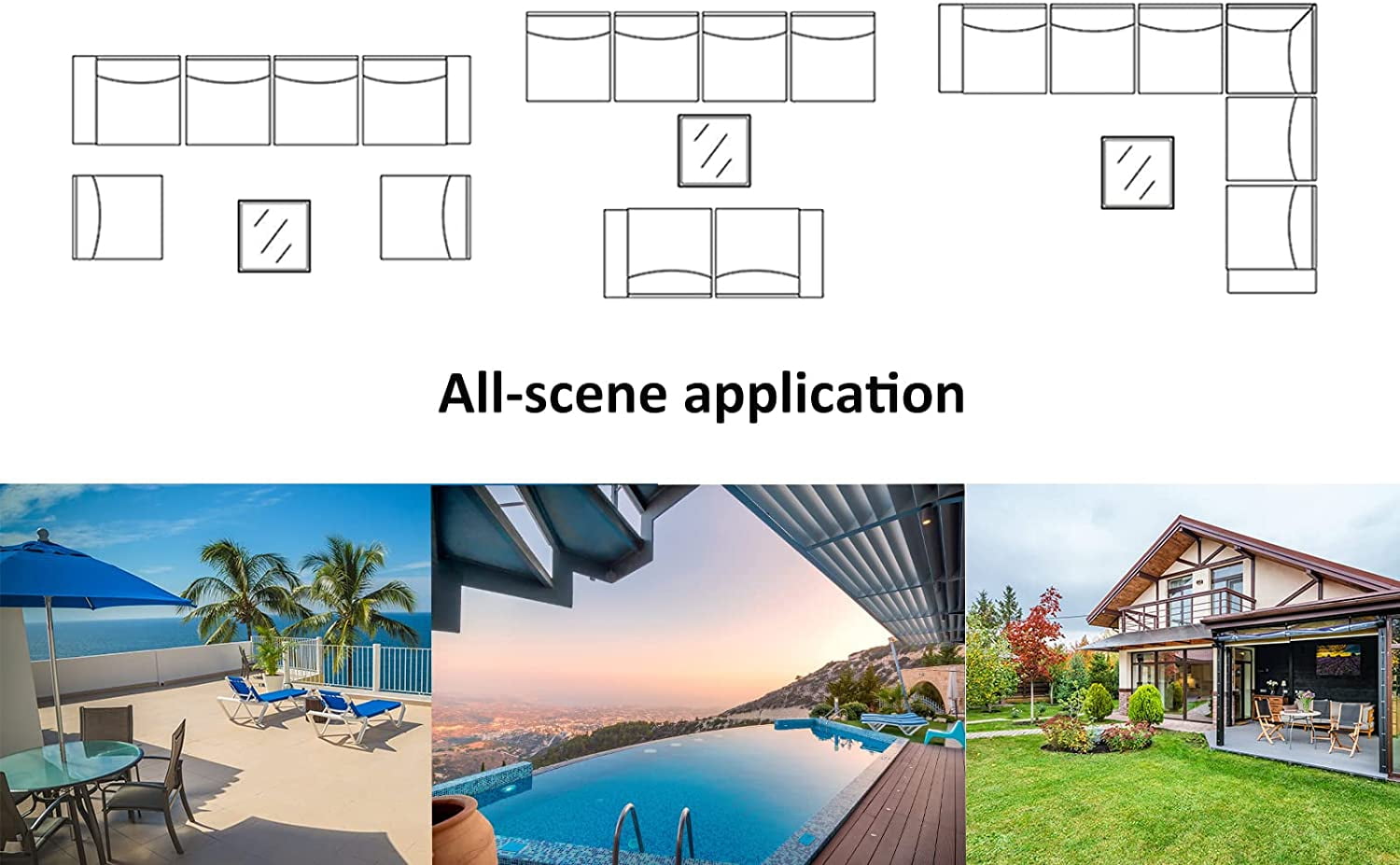 Kullavik Patio Furniture Set 7 Pieces Sectional Sofa PE Rattan Wicker Outdoor Furniture Set Patio Conversation Set with Tempered Glass Table and Cushion,Blue